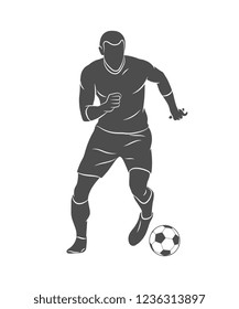 Silhouette soccer player quick shooting a ball on a white background. Vector illustration