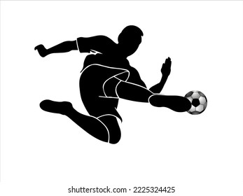 Silhouette soccer player quick shooting a ball on a white background. Vector illustration