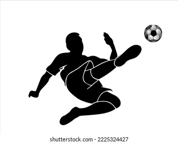 Silhouette soccer player quick shooting a ball on a white background. Vector illustration