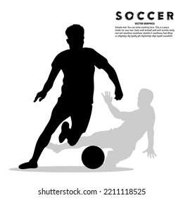 Silhouette of a soccer player running to avoid an opponent's tackle. Vector illustration