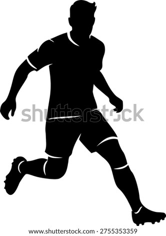 Silhouette of a soccer player running during a match. Represents endurance, teamwork, and active participation in the world's most popular sport.