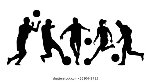Silhouette of Soccer Players in Action with Ball – Football Vector Illustration
