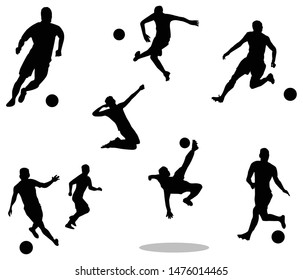 Silhouette of soccer players. Running and jumping. Part 1