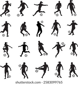 Silhouette Soccer Players Set Bundle