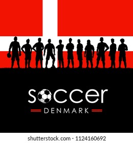 Silhouette of soccer team with flag of Denmark as a background, Vector Illustration