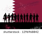 Silhouette of soccer team with flag of Qatar as a background, Vector Illustration