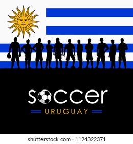 Silhouette of soccer team with flag of Uruguay as a background, Vector Illustration