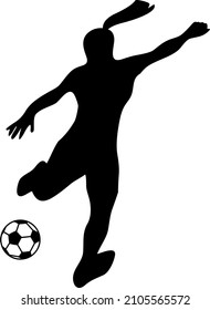 Silhouette soccer woman player. Player shooting.