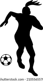 Silhouette soccer woman player. Player shooting.