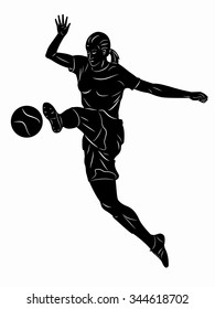 silhouette soccer woman player . player shooting.white background
