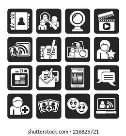 Silhouette social networking and communication icons - vector icon set