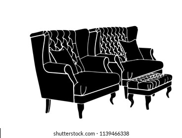 silhouette of sofa and armchair vector