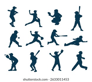 silhouette softball player collection set