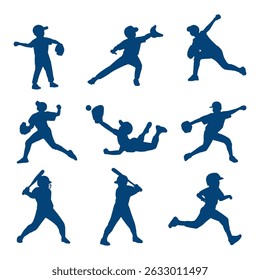 silhouette softball player collection set simple design