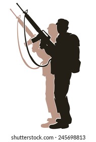 silhouette of soldier in action. vector 3