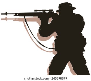 silhouette of soldier in action. vector 3