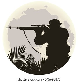 silhouette of soldier in action. vector 4