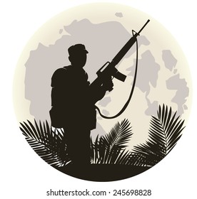 silhouette of soldier in action. vector 6