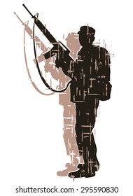 silhouette of soldier in action. vector 7