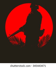 silhouette of soldier in action. vector 8