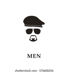 Silhouette Soldier With Beret, Sunglasses And Goatee. Vector Illustration.