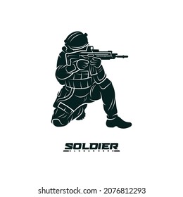 Silhouette soldier with carrying firearm vector illustration. abstract design template