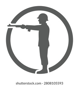 Silhouette of a soldier in a circle aiming a gun, symbolizing protection and defense, with a bold and serious mood.