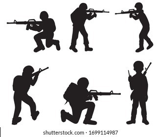 Silhouette Soldier Dangerous Weapon On White Stock Vector (Royalty Free ...