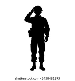 silhouette of a soldier doing salute. soldier salute in white background.