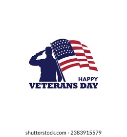 Silhouette of soldier giving salute with United States of America's flag perfect for Veteran's Day decoration