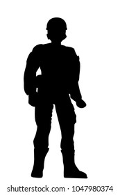 Silhouette of Soldier, Low Angle Perspective, Isolated on White
