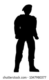 Silhouette of Soldier, Low Angle Perspective, Isolated on White
