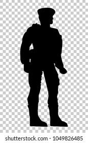 Silhouette of Soldier, Low Angle Perspective, at Transparent Effect Background