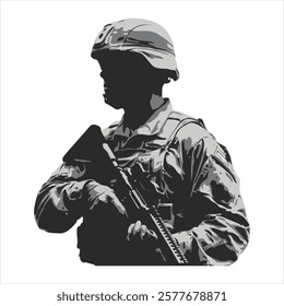 Silhouette of a  soldier military  in black and white background