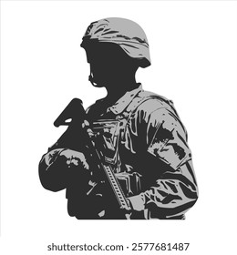 Silhouette of a soldier military in black and white background