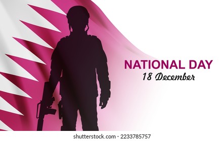 SIlhouette of soldier on background of Qatari flag. Concept for National Holidays. EPS10 vector