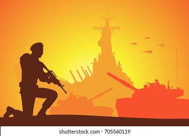 Silhouette Of Soldier On The Battlefield