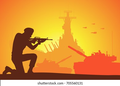 Silhouette Of Soldier On The Battlefield