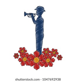 silhouette of soldier playing trumpet