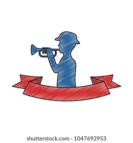 silhouette of soldier playing trumpet