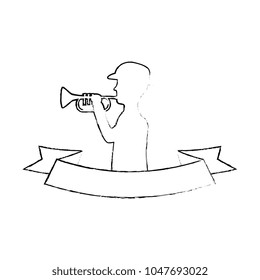 silhouette of soldier playing trumpet