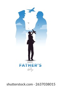 Silhouette of a soldier reuniting with his son, with a reflection of childhood dreams of flight. A powerful concept of love, duty, and inspiration.