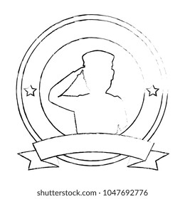 silhouette of soldier saluting emblem