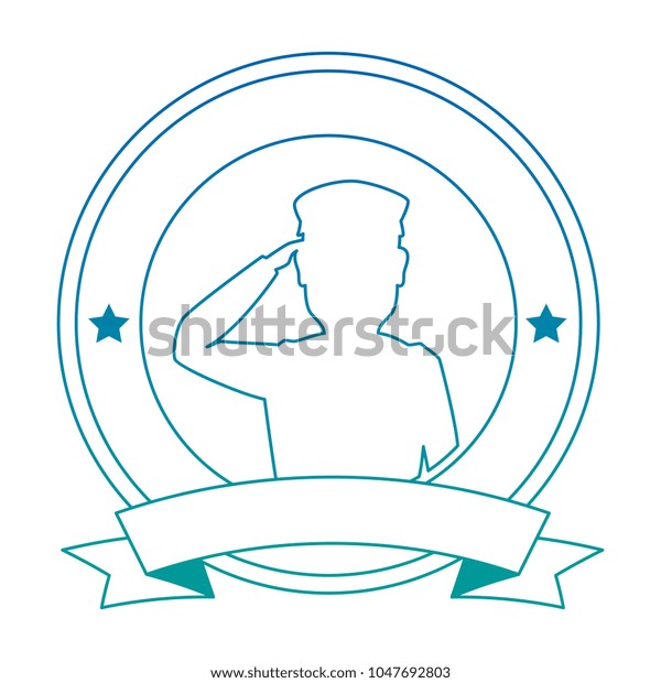 Silhouette Soldier Saluting Emblem Stock Vector (Royalty Free ...