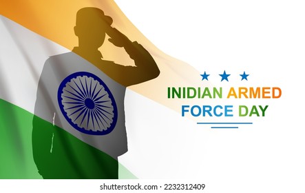 Silhouette of soldier saluting with Indian flag. Vijay Diwas concept. Armed Forces Day. Background for National Holidays. EPS10 vector