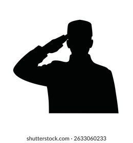 Silhouette of soldier saluting military honor.