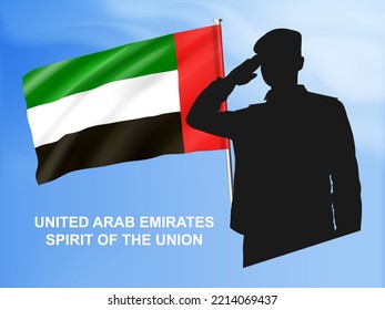 Silhouette of a soldier saluting with UAE flag. National holidays concept design. EPS10 vector