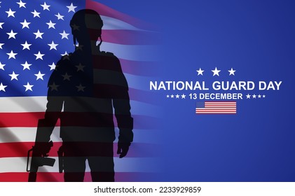 Silhouette of soldier with USA flag. Greetings Card for National Guard Day. EPS10 vector