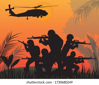 silhouette Soldiers fighting in war vector design