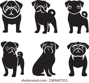 Silhouette Solid Vector Icon Set Of Dog, Breeds, Canine, Pooch, Hound, Puppy, Mutt, Pet, Doggy.